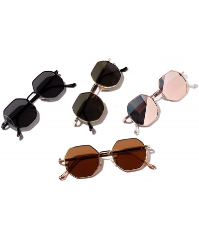 Round Retro Polygon Sunglasses Men Women Luxury Lens Round Vintage Small Frame Mirror Color - 1 - CY198A0NX8G $32.36