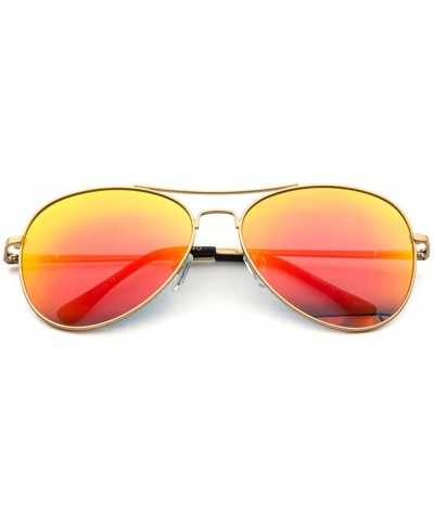 Aviator Classic Mirror Lenses Aviator Sunglasses w/Flex Hinges - Gold Frame / Mirror Orange-red - CW124LW1XNH $11.51