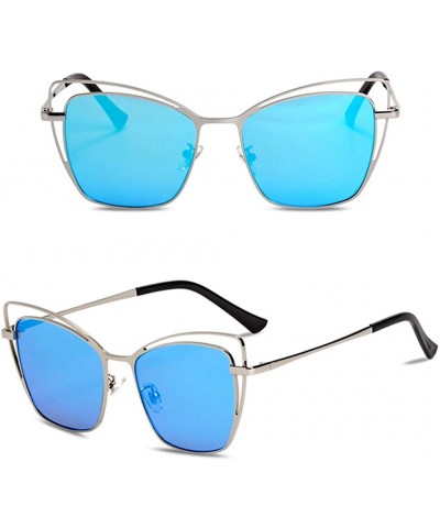 Cat Eye Sunglasses for Women UV400 Protection Travel Driving Sunglasses Cat Eye Metal Frame Personality - Ice Blue - CU18WU3O...