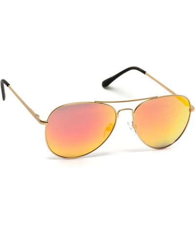 Aviator Classic Mirror Lenses Aviator Sunglasses w/Flex Hinges - Gold Frame / Mirror Orange-red - CW124LW1XNH $18.27
