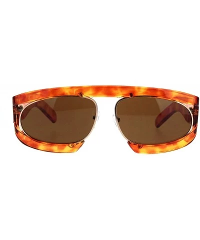 Round Retro Flat Top Double Rim Vintage Mobster Thick Plastic Sunglasses - Havana Brown - CC18L3KHOEW $19.40