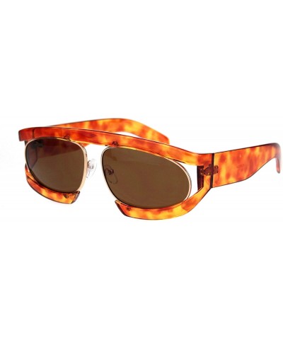 Round Retro Flat Top Double Rim Vintage Mobster Thick Plastic Sunglasses - Havana Brown - CC18L3KHOEW $10.72