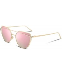 Oversized Cat Eye Fashion Metal Frame Mirrored Flat Lenses Women Sunglasses B2206 - 06 Gold Frame Pink Mirror Lens - CJ12JII7...