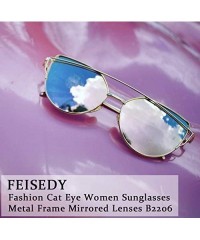 Oversized Cat Eye Fashion Metal Frame Mirrored Flat Lenses Women Sunglasses B2206 - 06 Gold Frame Pink Mirror Lens - CJ12JII7...