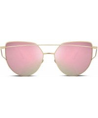 Oversized Cat Eye Fashion Metal Frame Mirrored Flat Lenses Women Sunglasses B2206 - 06 Gold Frame Pink Mirror Lens - CJ12JII7...