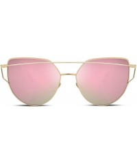 Oversized Cat Eye Fashion Metal Frame Mirrored Flat Lenses Women Sunglasses B2206 - 06 Gold Frame Pink Mirror Lens - CJ12JII7...