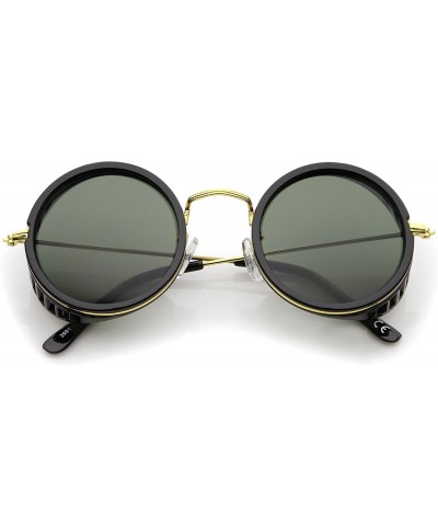 Goggle Retro Steampunk Side Cover With Cutouts Thin Metal Temples Round Sunglasses 47mm - Black-gold / Green - CS12N1SQ6BN $2...
