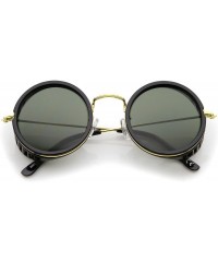 Goggle Retro Steampunk Side Cover With Cutouts Thin Metal Temples Round Sunglasses 47mm - Black-gold / Green - CS12N1SQ6BN $1...