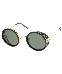 Goggle Retro Steampunk Side Cover With Cutouts Thin Metal Temples Round Sunglasses 47mm - Black-gold / Green - CS12N1SQ6BN $1...