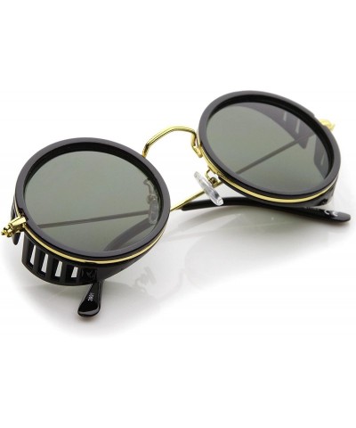 Goggle Retro Steampunk Side Cover With Cutouts Thin Metal Temples Round Sunglasses 47mm - Black-gold / Green - CS12N1SQ6BN $1...