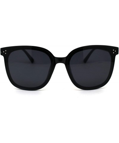 Oversized Womens Boyfriend Style Round Oversize Horn Rim Sunglasses - All Black - CV18ZCO3O2H $20.34