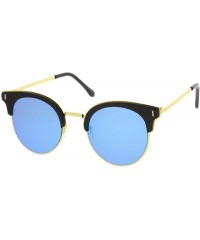 Round Modern Half Frame Round Colored Mirror Flat Lens Horn Rimmed Sunglasses 49mm - Black-gold / Blue Mirror - CE17YRE6UKW $...