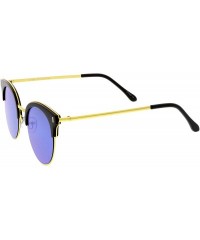 Round Modern Half Frame Round Colored Mirror Flat Lens Horn Rimmed Sunglasses 49mm - Black-gold / Blue Mirror - CE17YRE6UKW $...