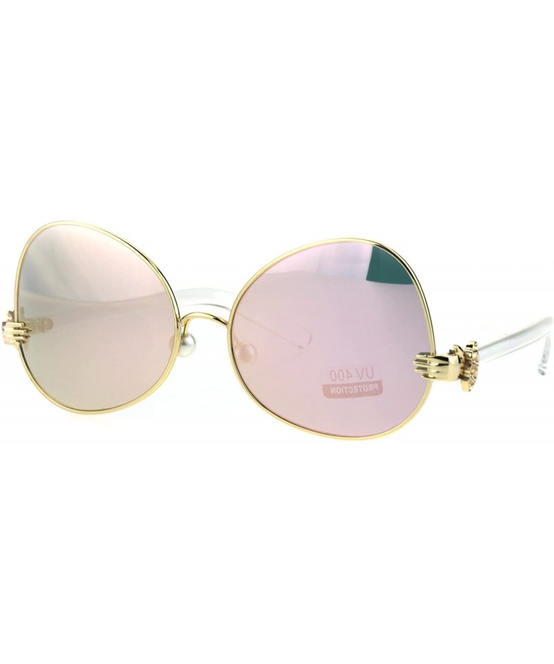 Butterfly Pearl Nose Pad Clown Hand Hinge Drop Temple Swan Sunglasses - Gold Pink Mirror - CC184Y08T8M $16.92