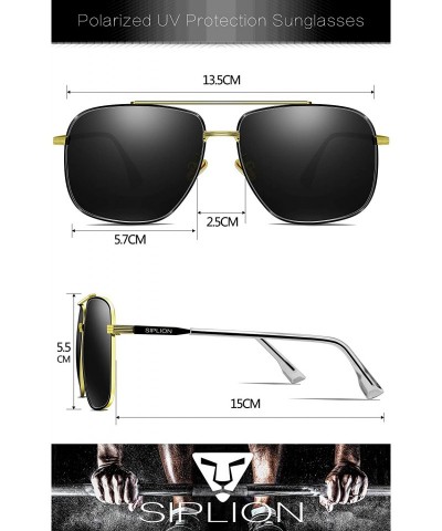 Aviator Men's Driving Sunglasses Polarized UV Protection Rectangular Metal sun glasses - Black - C918QX8WZUM $14.62