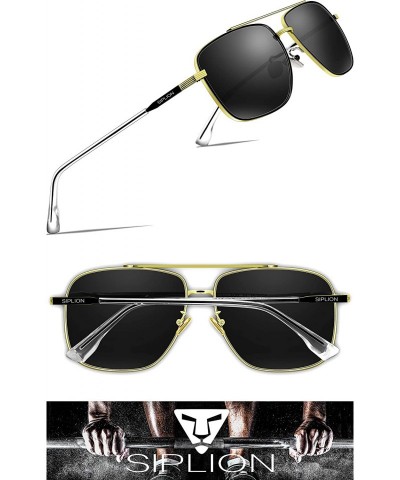 Aviator Men's Driving Sunglasses Polarized UV Protection Rectangular Metal sun glasses - Black - C918QX8WZUM $14.62