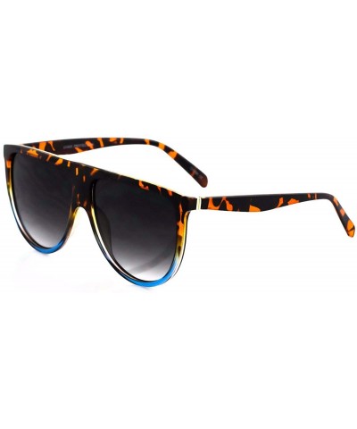 Round Large Vintage Retro Designer Flat Top Aviator Round Oversized Women Sunglasses - Tortoise/Blue and Transparent - CE18X5...
