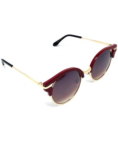 Round Horn Rimmed Round Classic Half Plastic Half Metal Rim Luxury Sunglasses - Gold & Red Frame - C418WQYDRZW $19.53