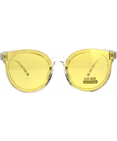 Round Womens Horn Rim Plastic Round Boyfriend Hipster Sunglasses - Clear Yellow - CA18DK434KX $19.17