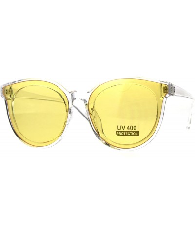 Round Womens Horn Rim Plastic Round Boyfriend Hipster Sunglasses - Clear Yellow - CA18DK434KX $9.33