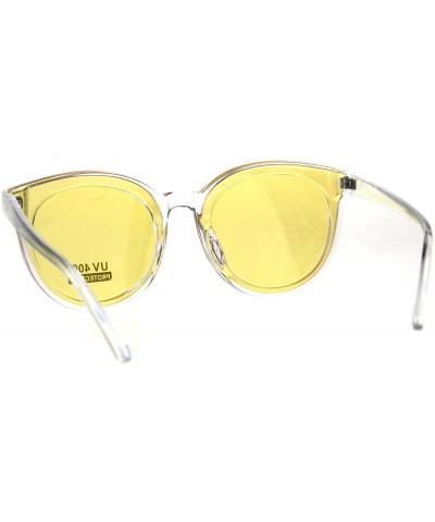 Round Womens Horn Rim Plastic Round Boyfriend Hipster Sunglasses - Clear Yellow - CA18DK434KX $9.33