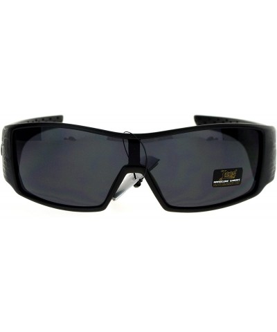 Shield Sporty Shield Shark Fin Gangster Plastic Sunglasses - Web Matte Black - CF12O4NQWNY $22.72