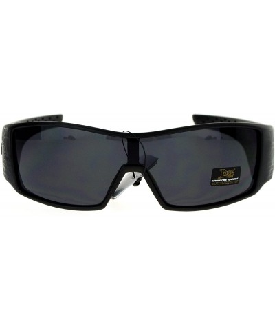 Shield Sporty Shield Shark Fin Gangster Plastic Sunglasses - Web Matte Black - CF12O4NQWNY $12.45