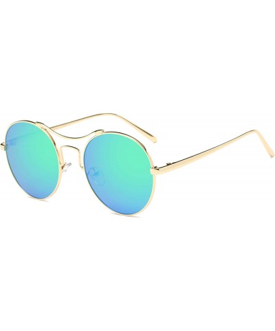 Round Women Metal Retro Circle Round Brow-Bar Mirrored UV Protection Fashion Sunglasses - Green - CB18WR9STC8 $36.70