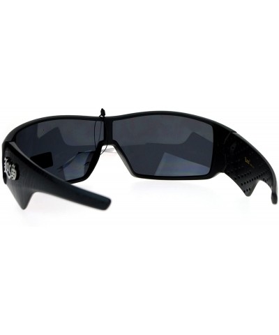 Shield Sporty Shield Shark Fin Gangster Plastic Sunglasses - Web Matte Black - CF12O4NQWNY $22.72