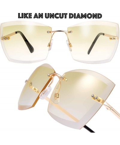 Rimless Sunglasses For Women Oversized Rimless Diamond Cutting Lens Sun Glasses - Exquisite Packaging - 965705-gold - CN18AQH...