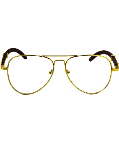 Aviator Executive Metal Wood Aviator Sunglasses Art Nouveau Vintage Style Clear Lens Eyeglasses - Gold / Cherry - CU180TSH2IM...