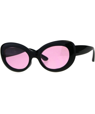 Oval Womens Retro Minimal Mod Plastic Oval Round Goth Sunglasses - Black Pink - C918E4IEZXY $7.38