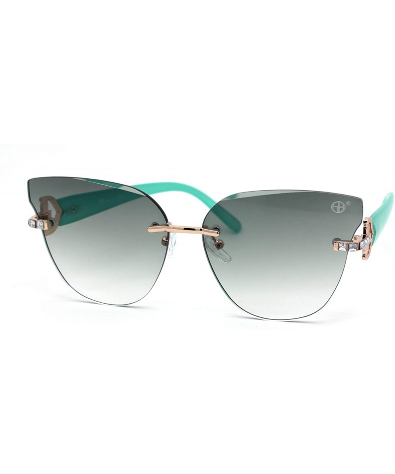 Rimless Womens Rimless Horn Rim Shape Rhinestone Jewel Hinge Sunglasses - Gold Green Green - CL193EWH44T $15.36