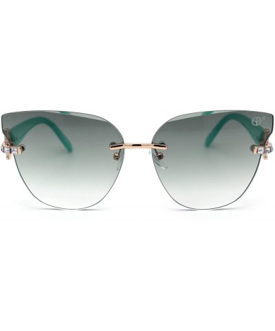 Rimless Womens Rimless Horn Rim Shape Rhinestone Jewel Hinge Sunglasses - Gold Green Green - CL193EWH44T $15.36