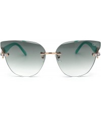 Rimless Womens Rimless Horn Rim Shape Rhinestone Jewel Hinge Sunglasses - Gold Green Green - CL193EWH44T $15.36