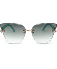 Rimless Womens Rimless Horn Rim Shape Rhinestone Jewel Hinge Sunglasses - Gold Green Green - CL193EWH44T $15.36