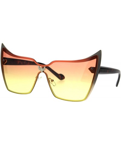 Rimless Bat Mask Shield Winged Cat Eye Gradient Lens Metal Rimless Sunglasses - Gold Orange Yellow - CJ186EL48AY $22.08
