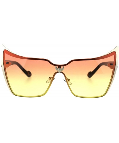 Rimless Bat Mask Shield Winged Cat Eye Gradient Lens Metal Rimless Sunglasses - Gold Orange Yellow - CJ186EL48AY $9.98