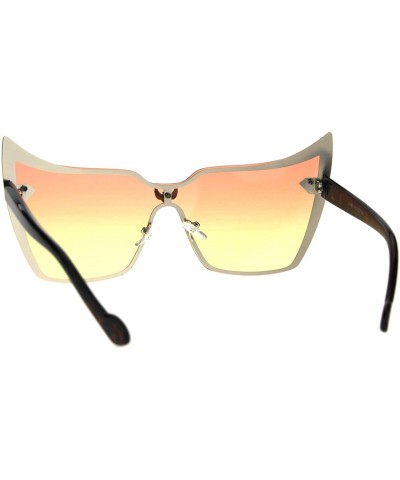 Rimless Bat Mask Shield Winged Cat Eye Gradient Lens Metal Rimless Sunglasses - Gold Orange Yellow - CJ186EL48AY $9.98