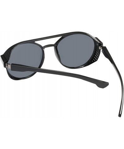 Round Steampunk Retro Round Sunglasses - UV400 Glasses for Men and Women - Black+gray - CM18UDZ35K6 $8.30