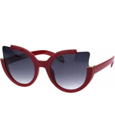 Oversized Round Cateye Sunglasses Womens Unique Open Corner Frame UV 400 - Red (Smoke) - CT18KL6UZ7G $21.43