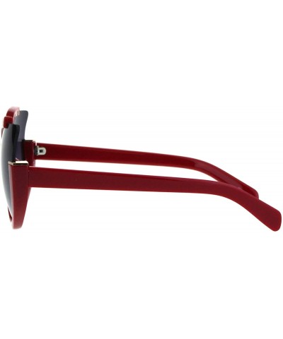 Oversized Round Cateye Sunglasses Womens Unique Open Corner Frame UV 400 - Red (Smoke) - CT18KL6UZ7G $14.09