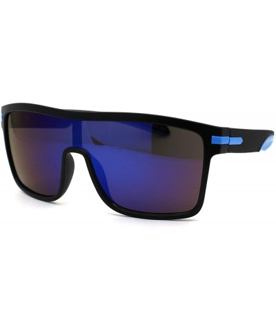 Rectangular Mens Oversized Shield Robotic Sport Plastic Sunglasses - Black Blue Mirror - C618ZTA43QN $9.62