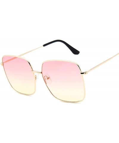 Square Retro Big Square Sunglasses Women Vintage Shades Progressive Metal Color Sun Glasses Fashion Designer Lunette - CZ199C...