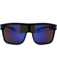 Rectangular Mens Oversized Shield Robotic Sport Plastic Sunglasses - Black Blue Mirror - C618ZTA43QN $9.62