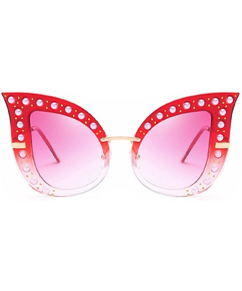 Cat Eye Cat Eye Fashion Shiny Diamond Women Sunglasses - Pearl Jeweled Glasses UV400 - Red - CD18CIDCQT4 $10.23