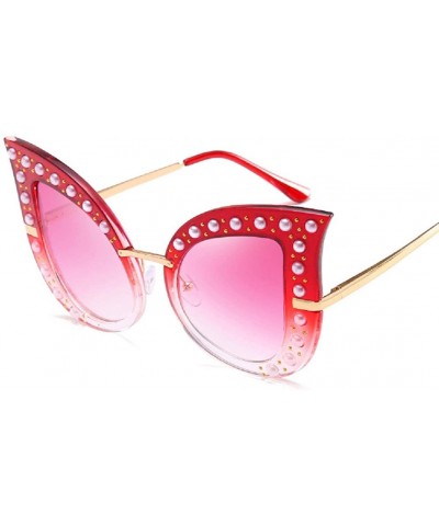 Cat Eye Cat Eye Fashion Shiny Diamond Women Sunglasses - Pearl Jeweled Glasses UV400 - Red - CD18CIDCQT4 $10.23