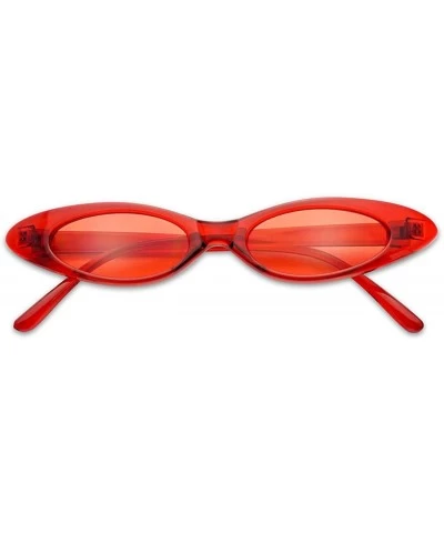 Goggle Retro Slim Vintage Wide Oval Cat Eye Pointy Small Thin Clout Sunglasses Mod Chic Shades - Red Frame - Red - CX18E08OY6...