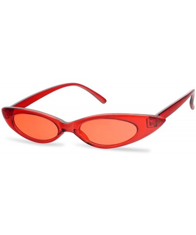Goggle Retro Slim Vintage Wide Oval Cat Eye Pointy Small Thin Clout Sunglasses Mod Chic Shades - Red Frame - Red - CX18E08OY6...