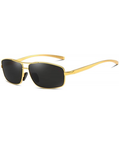 Sport Men Polarized Sunglasses Rectangle Aloly Frame Sun Glasses Driving Glasses 90091 - Gold Grey - CZ18WYST2EI $16.33
